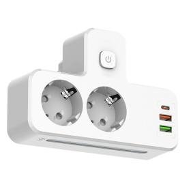 Rallonge Mural Multifonction – 2 Prises Européennes, 3 Ports USB (dont USB-C) et Lumière LED – مقبس طاقة