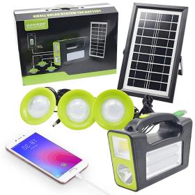 Kit Panneau Solaire portable avec Torche LED Rechargeable et 2 Lampes – طقم مصباح يعمل بالطاقة الشمسية