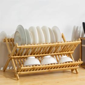 Égouttoir à vaisselle pliable en bambou de haute qualité – حامل أواني الغسيل